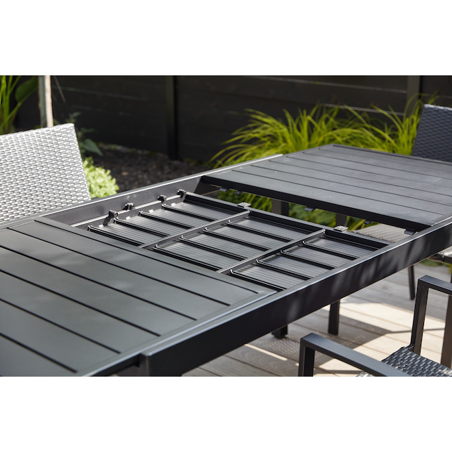 Style Selections Pelham Bay Outdoor Expandable Dinner Table in Matte Black Steel