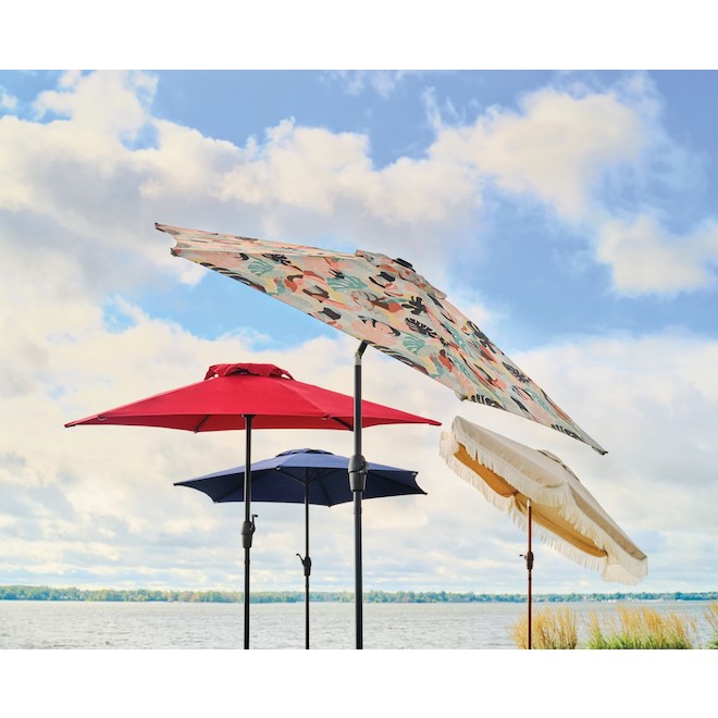 Bazik 7.5-ft Red Fabric Steel Market Patio Umbrella