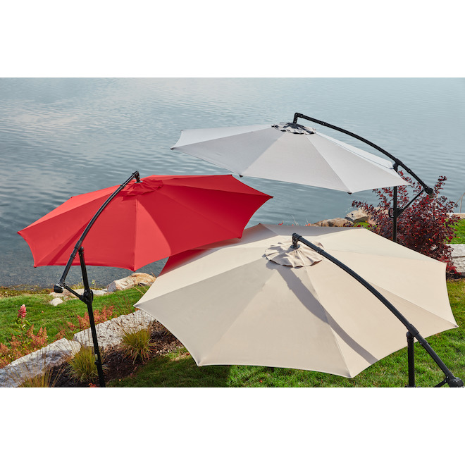 Style Selections Matheson Octagonal Offset Patio Umbrella - Steel and Red Polyester - Tiltable and Rotating