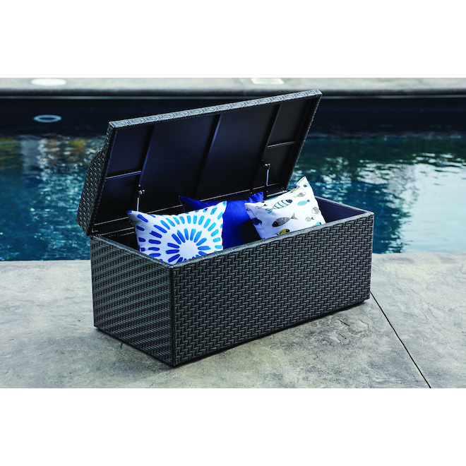 Style Selections Matheson 38-in x 18-in Black Wicker Outdoor Storage Bench
