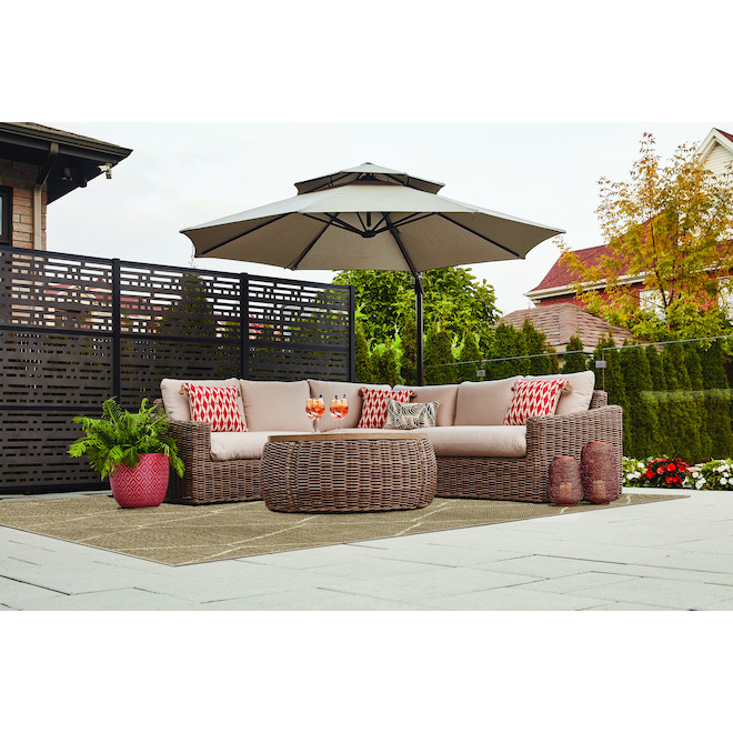 Allen + Roth Maitland Outdoor Sectional - 5 Seats - Steel and Wicker - Brown and Tan