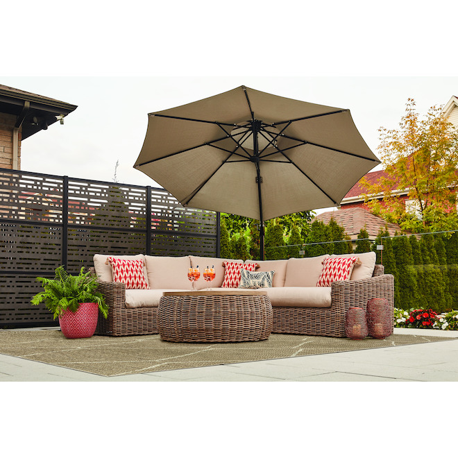Allen + Roth Maitland Outdoor Sectional - 5 Seats - Steel and Wicker - Brown and Tan