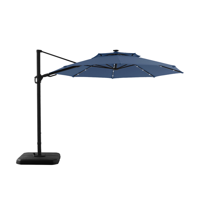Offset Patio Umbrella With Led Lighting, Navy Patio Umbrella With Solar Lights