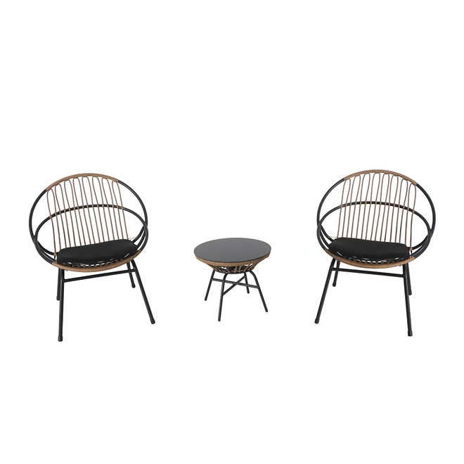 Style Selections Archer Black and Grey Wicker Patio Conversation Set with Polyester Cushions Included - 3-Piece