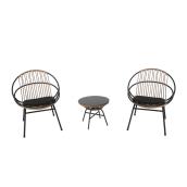 Style Selections Archer Conversation Set - 3 Pieces - Steel and Wicker - Black/ Grey