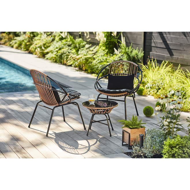 Style Selections Archer Black and Grey Wicker Patio Conversation Set with Polyester Cushions Included - 3-Piece