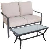Style Selections Glenn Hill Outdoor Steel Frame Loveseat and Coffee Table with Tan Olefin Cushions