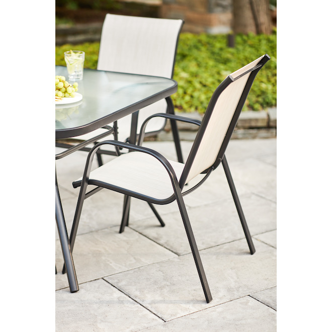 Style Selections Beige Steel and Sling Stackable Outdoor Chair