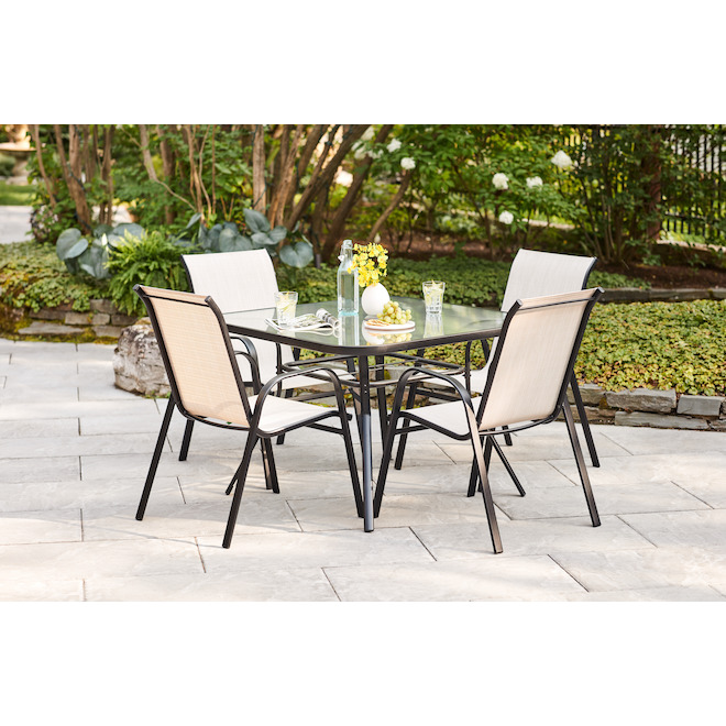 Style Selections Beige Steel and Sling Stackable Outdoor Chair