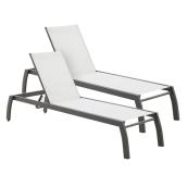 allen + roth Westmore White Sling Fabric Lounge Chairs - Grey Powder Coated Steel Frame - Set of 2
