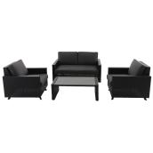 allen + roth Hazelview Black Resin Wicker Patio Conversation Set with Grey Cushions Included - 4-Piece