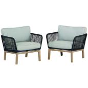 Ensemble de 2 fauteuils de patio Positano d'Allen + Roth, beige et noir avec coussins gris, acier et oléfine