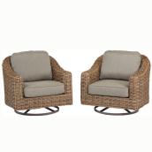 Allen + Roth Set of 2 Wicker Swivel Dining Chairs with Grey Cushions