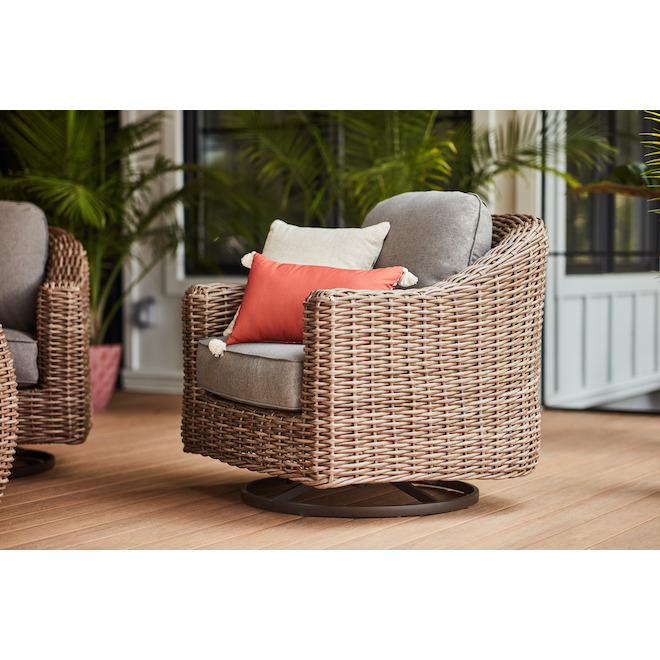 Allen + Roth Set of 2 Wicker Swivel Dining Chairs with Grey Cushions