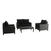 allen + roth Wellesley Black Resin Wicker Patio Conversation Set with Black Acrylic Cushions Included - 4-Piece