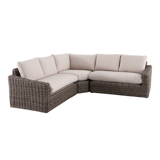 Allen + Roth Maitland Wicker Outdoor Sectional with Brown Olefin Cushions and Metal Frame