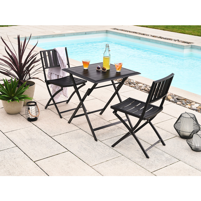 Bazik Bistro Bay 26.57 x 26.57-in Black Outdoor Folding Slat Table