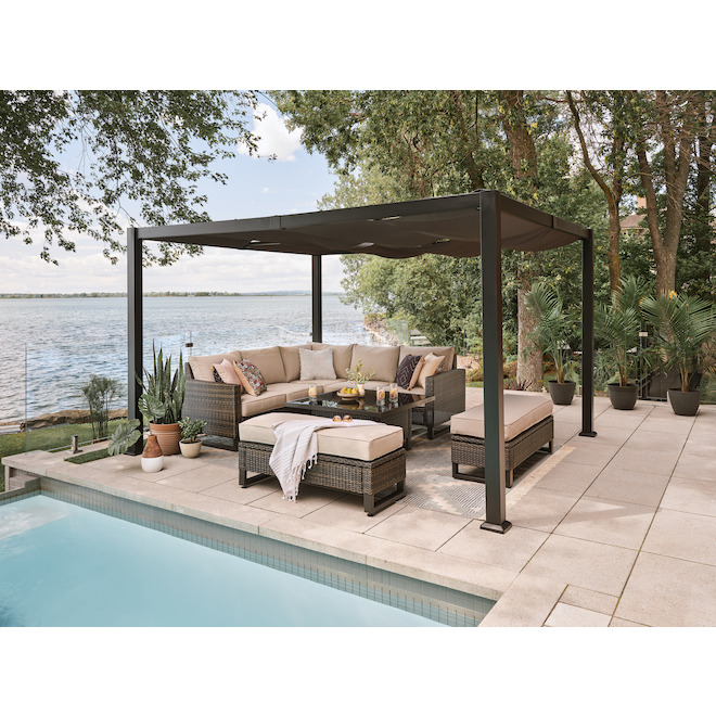 Origin 21 Black Metal 10 x 12 x 7-ft Freestanding Pergola with Canopy Included