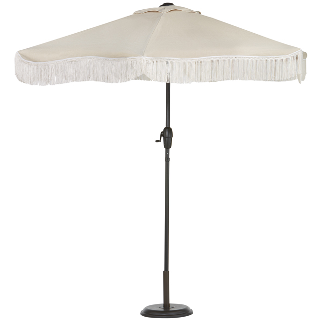 Parasol de marché Bazik 7,5 pi inclinable tissu oléfine beige avec franges