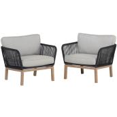 Lot de 2 chaises de conversation Allen + Roth Portside, fixes en métal tissé avec siège rembourré gris