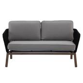Allen + Roth Portside Set of 1 Woven Metal Stationary Loveseat Chait with Grey Cushioned Seat