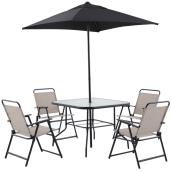 Style Selections Soriano 6-Piece 38 x 38-in  Steel Outdoor Dining Set with Umbrella, beige