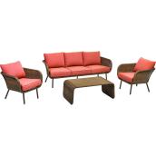 allen + roth Myrtle Grove 4-Piece Metal/Wicker Garden Furniture Set - Brown/Salmon Pink