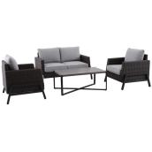 Landon & Co. Conversation Set with Table with Brown Steel Frame and Off-White Cushions - 4-Piece