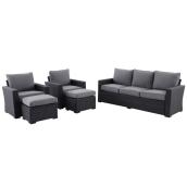 Landon & Co. Norwood Conversation Set  with Black Wicker with Grey Cushions - 5-Piece