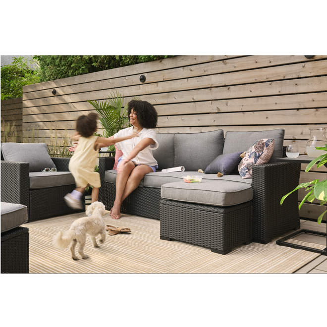 Landon & Co. Norwood Conversation Set  with Black Wicker with Grey Cushions - 5-Piece
