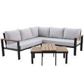 Sectionnel Landon & Co. avec table avec cadre en acier brun et coussins blanc cassé, 5 morceaux