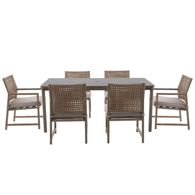 Landon & Co. Dining Set with Wood Look and Tan Wicker - 7-Piece