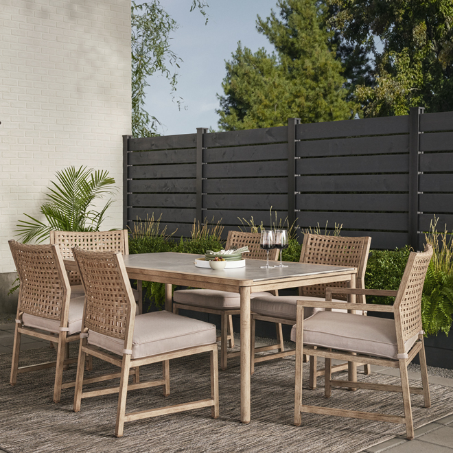 Landon & Co. Dining Set with Wood Look and Tan Wicker - 7-Piece
