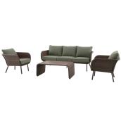 Landon & Co. Conversation Set with Table in Brown Wicker with Green Cushions - 4-Piece