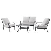 Landon & Co. Conversation Set with Black Steel Frame and Off-White Cushions - 4-Piece
