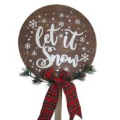 Paquet de 1 décoration de Noël « Let It Snow » en bois brun