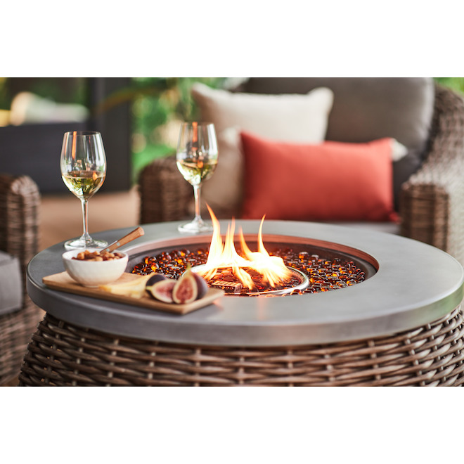 Allen + Roth 55 000 BTU Propane Fire Pit Table in Steel and Wicker