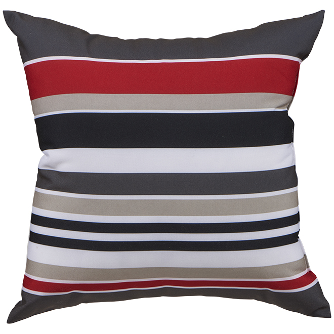 Garden Treasures Polyester Pillow - 16-in x 16-in - Grey and Red Stripes