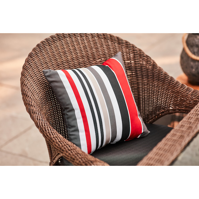 Garden Treasures Polyester Pillow - 16-in x 16-in - Grey and Red Stripes