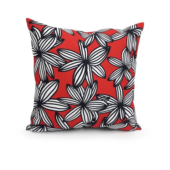 Coussin fleuri pour le patio Style Selections, 16 po x 16 po, polyester, rouge