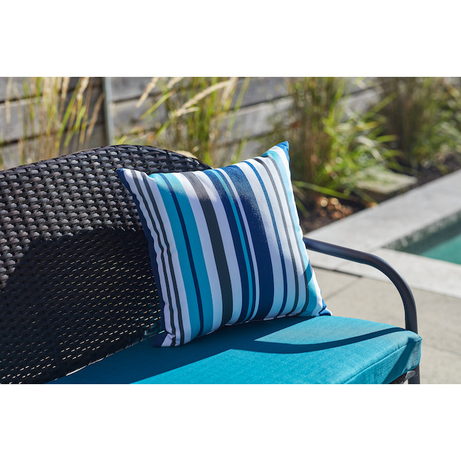 Style Selections 16-in x 16-in Outdoor Polyester Throw Pillow with Blue Stripes