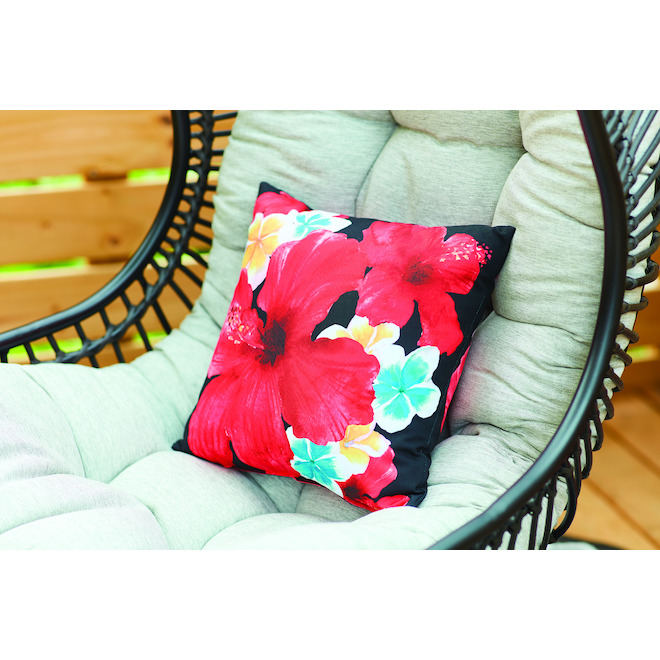 Style Selections 16-in x 16-in Outdoor Red Polyester Throw Pillow with Hibiscus Print