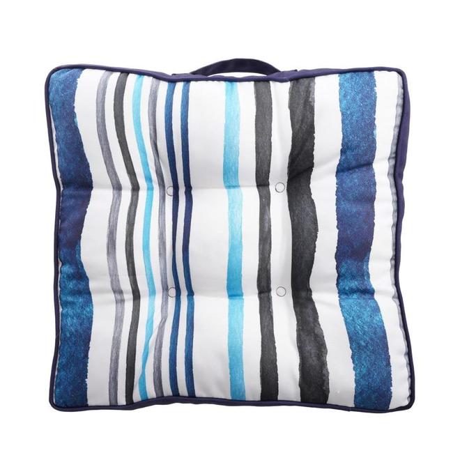 Coussin réversible Style Selections pour chaise ou sol, motif rayé, bleu