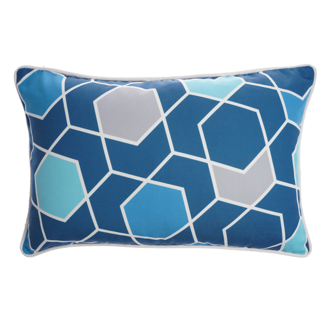 Coussin Allen + Roth pour patio à motif hexagone, 18 po x 12 po, polyester, bleu