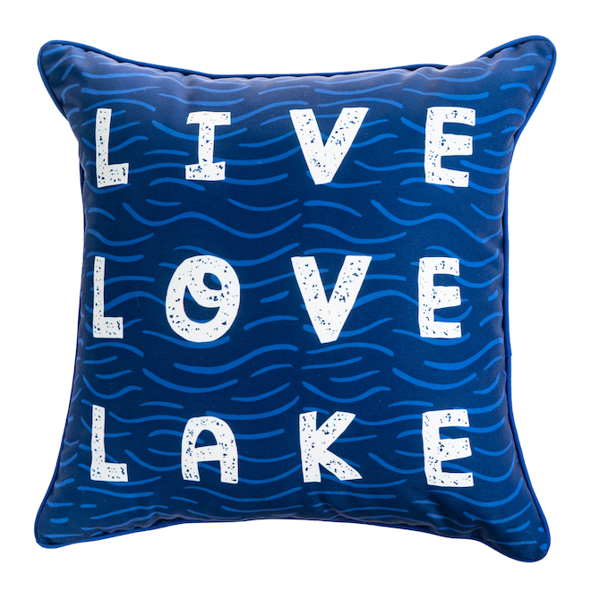 Coussin extérieur Live Love Lake, 18 po x 18 po, polyester, bleu