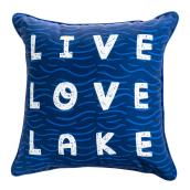 Outdoor Toss Pillow - Live Love Lake - 18-in x 18-in - Polyester - Blue