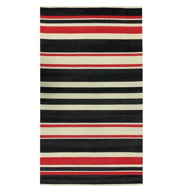 Red and Black Striped Indoor Outdoor Plastic Mat - 3-ft x 5-ft