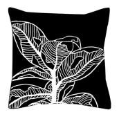 Coussin décoratif d'extérieur Bazik 16 x 16 po en polyester recyclé blanc et noir à motif de feuilles