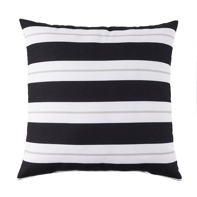 Coussin décoratif d'extérieur Bazik 16 x 16 po en polyester recyclé blanc et noir à motif de feuilles