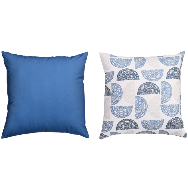 16 x 16-in Blue/White/Beige Half-Circle Pattern Recycled Polyester Reversible Outdoor Cushion